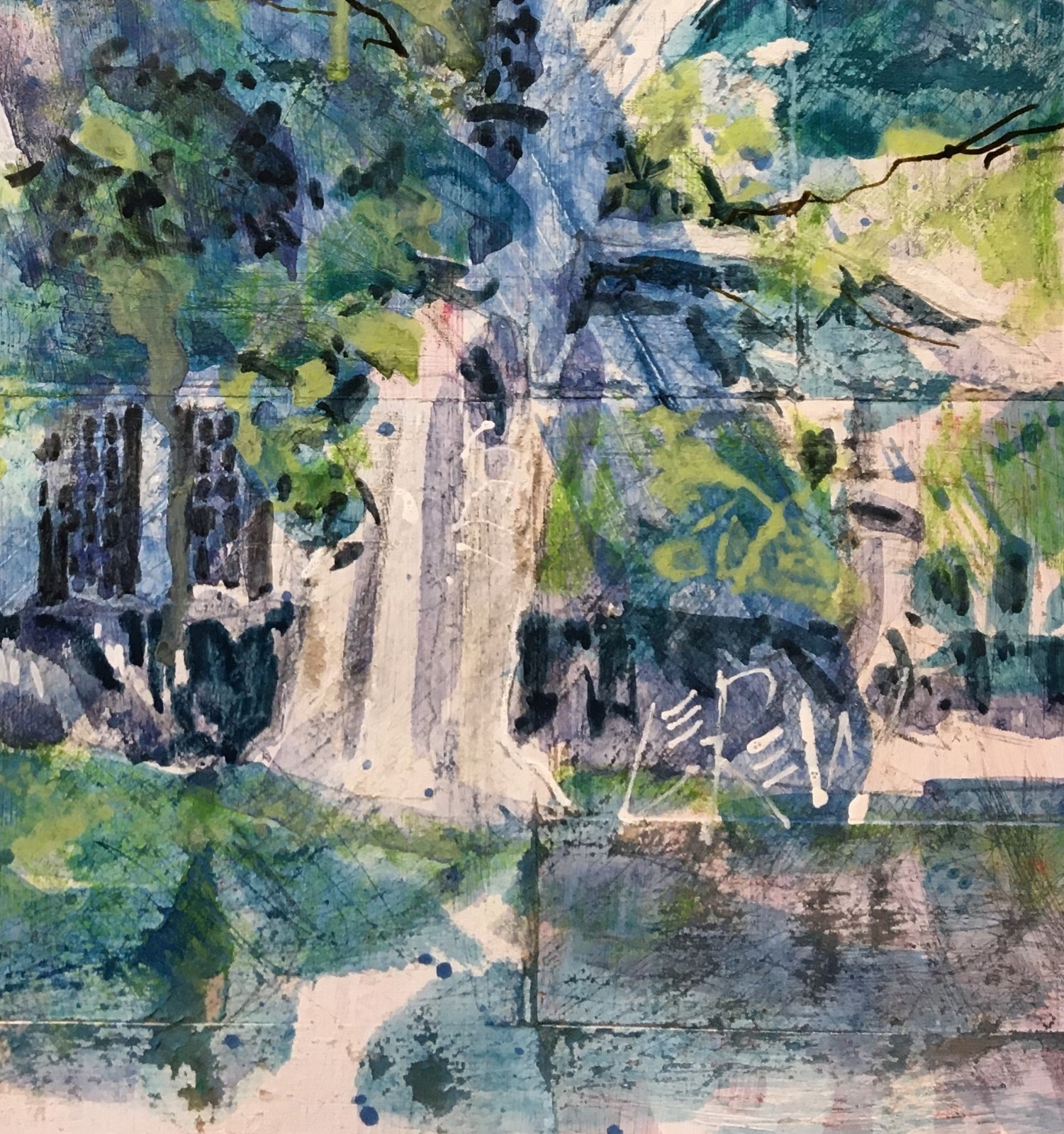 Lerew OOAK contemporary original semi abstract landscape painting signed COA