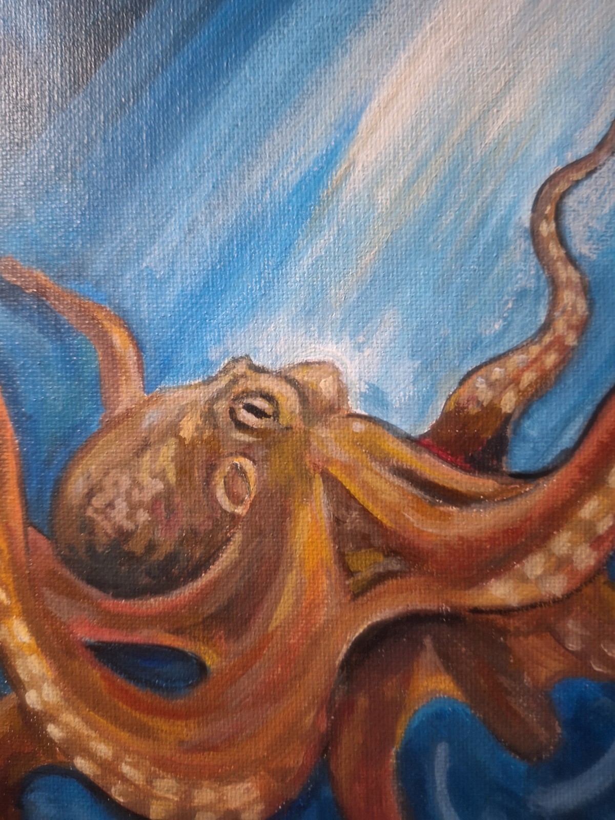 Orginal Deep Sea Octopus 9×12 Impressionist Acrylic Panel Painting