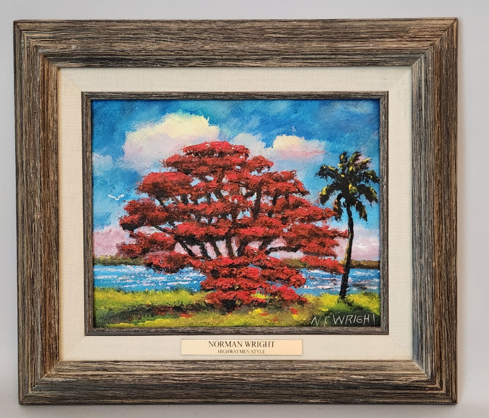 NORMAN WRIGHT FL. HIGHWAYMEN STYLE PAINTING SIGNED 2x OIL ON MASONITE FRAMED COA