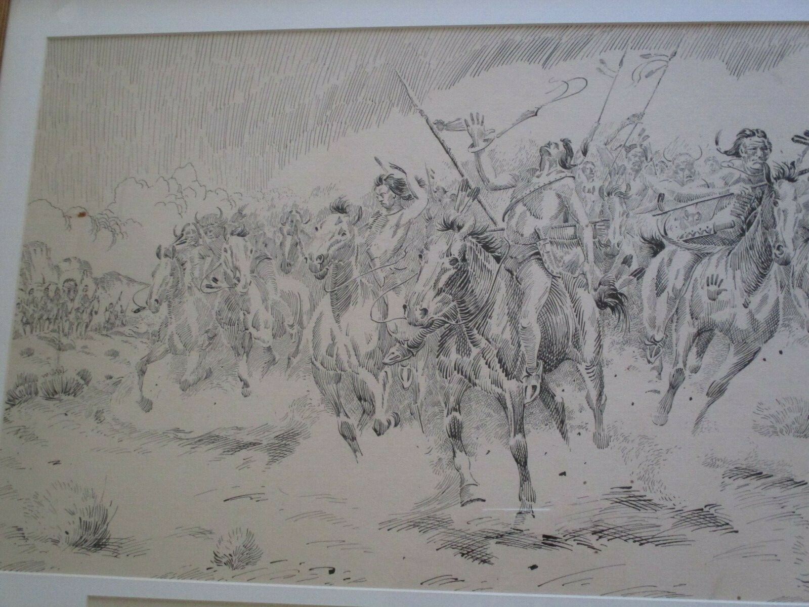 LARGE PUBLISHED NATIVE AMERICAN INDIAN COWBOY CRAZY HORSE DRAWING NAPOLETANO