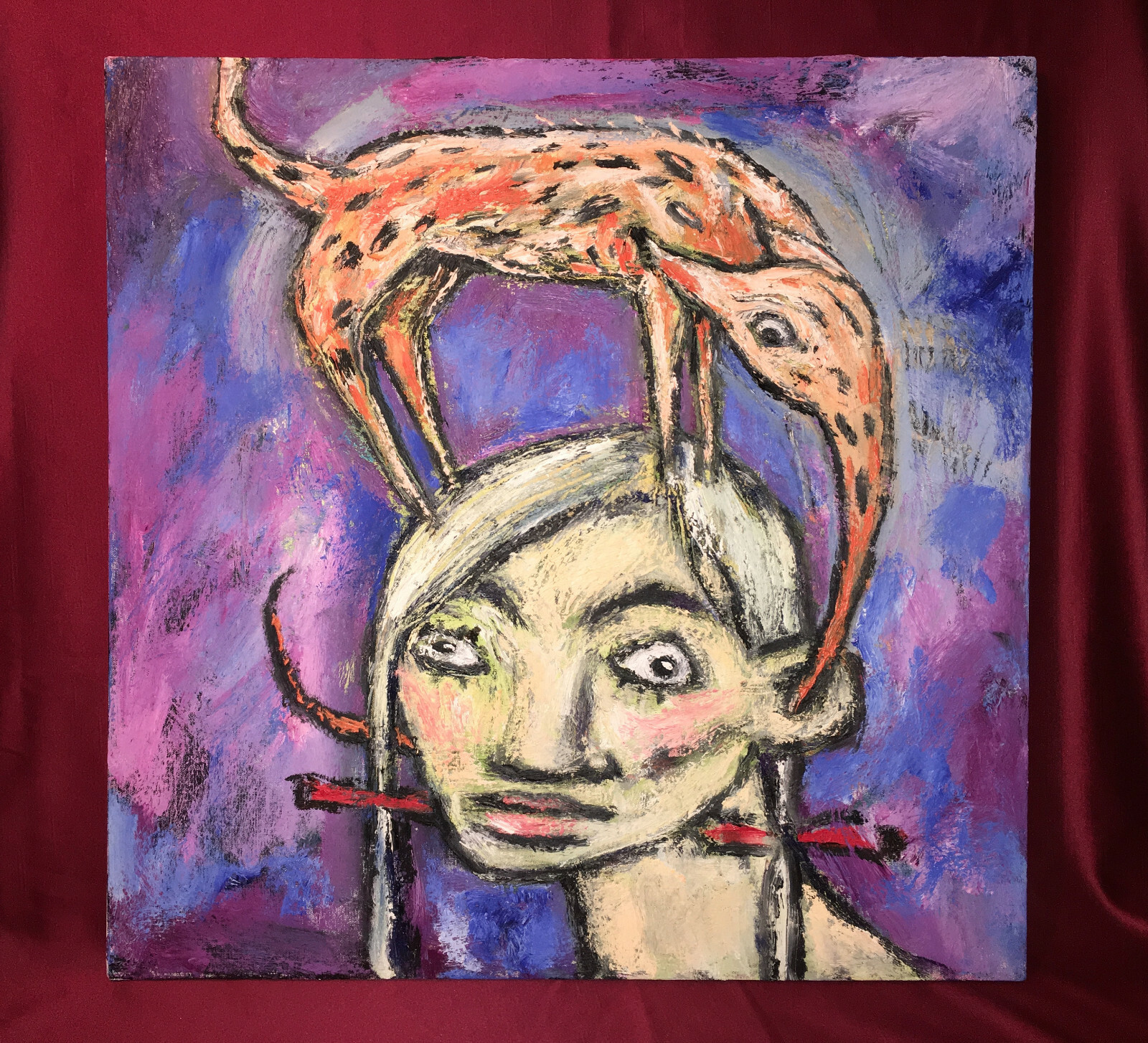 Clive Barker “Alice is Listening” Oil on Canvas 24 x 24” Signed 1997 Hellraiser