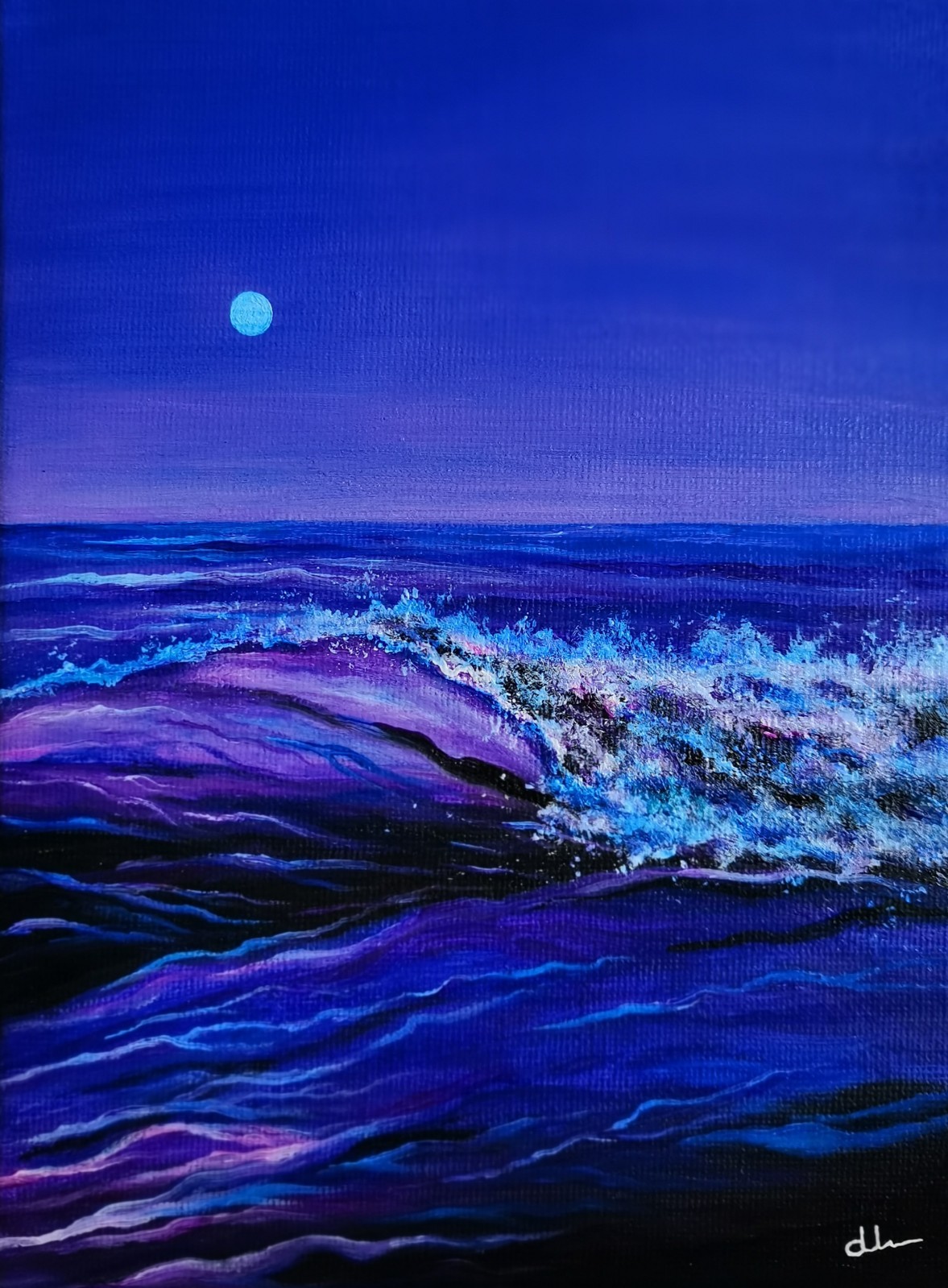 «Purple Sea» Original Acrylic Painting on Canvas Board Vintage Art Signed ATC
