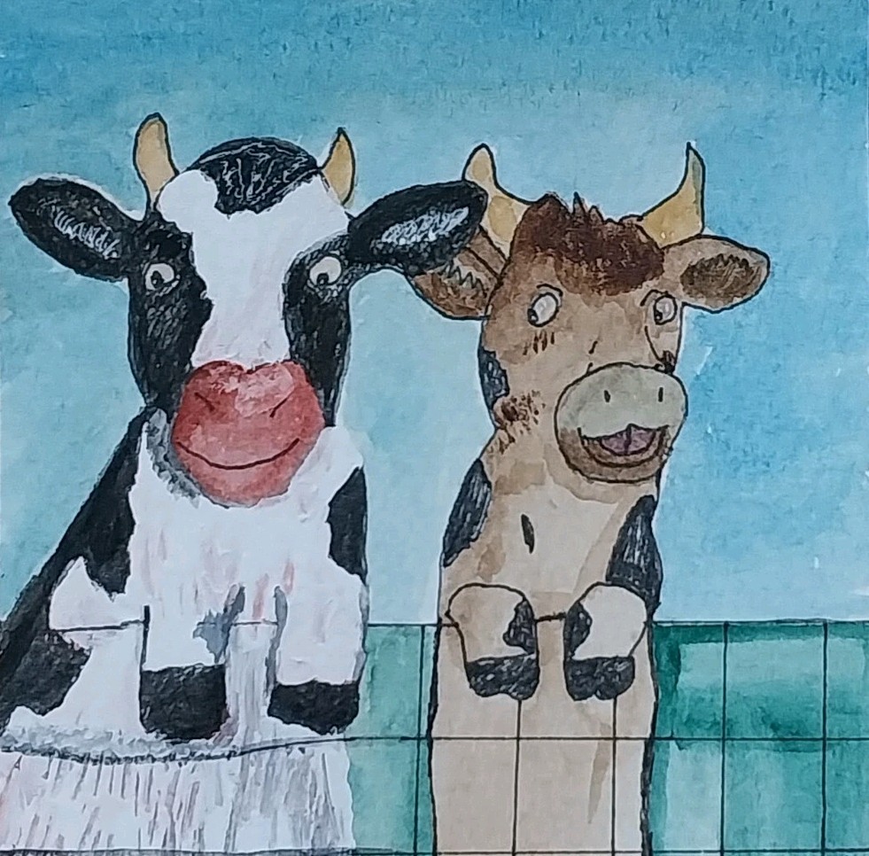 GAT Original Painting Whimsical Home Decor Signed Art 4×4 Cows On Cow Farm Gift