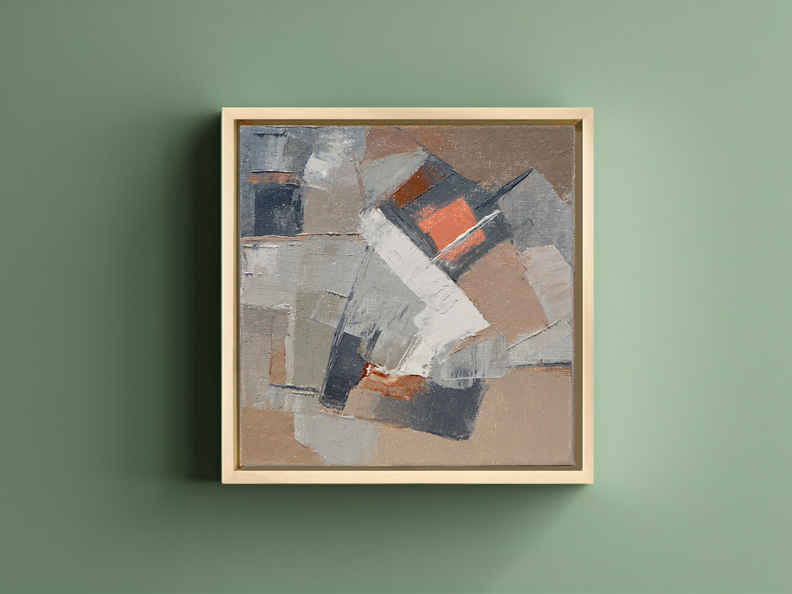 Small Abstract Oil Painting Framed, Textured Geometric Modern Wall Art