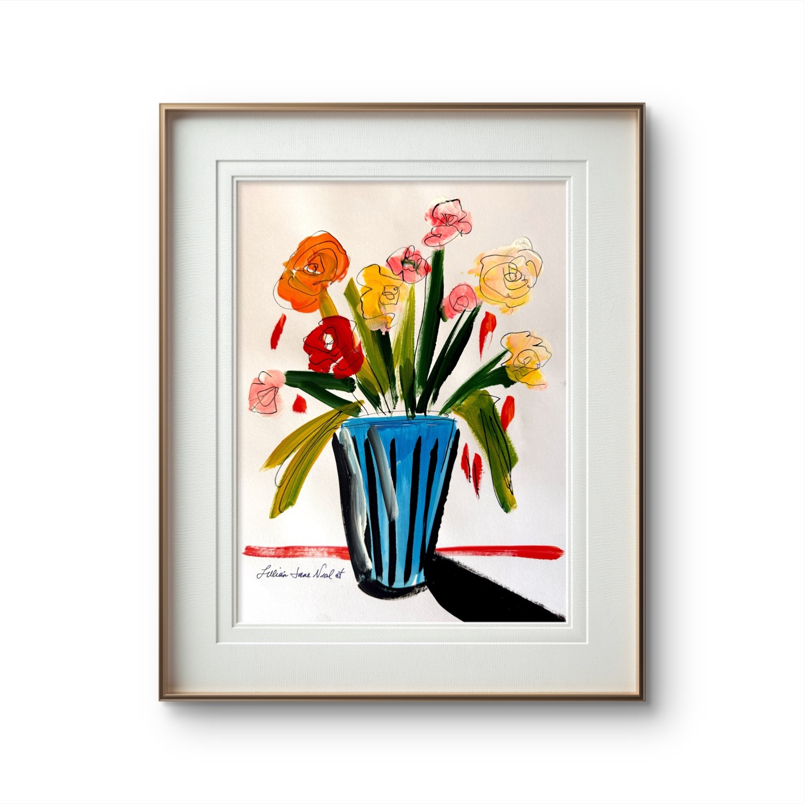 Abstract Floral 9″x12″Original Acrylic Paper Expressionism Home Decor Art