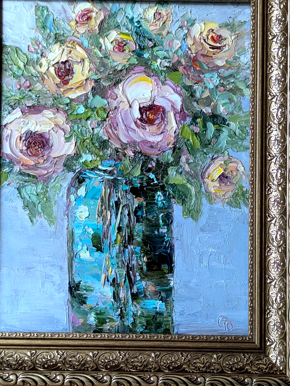 ORIGINAL OIL Painting Peony FLOWERS IN VASE impasto by Olga Diduh.