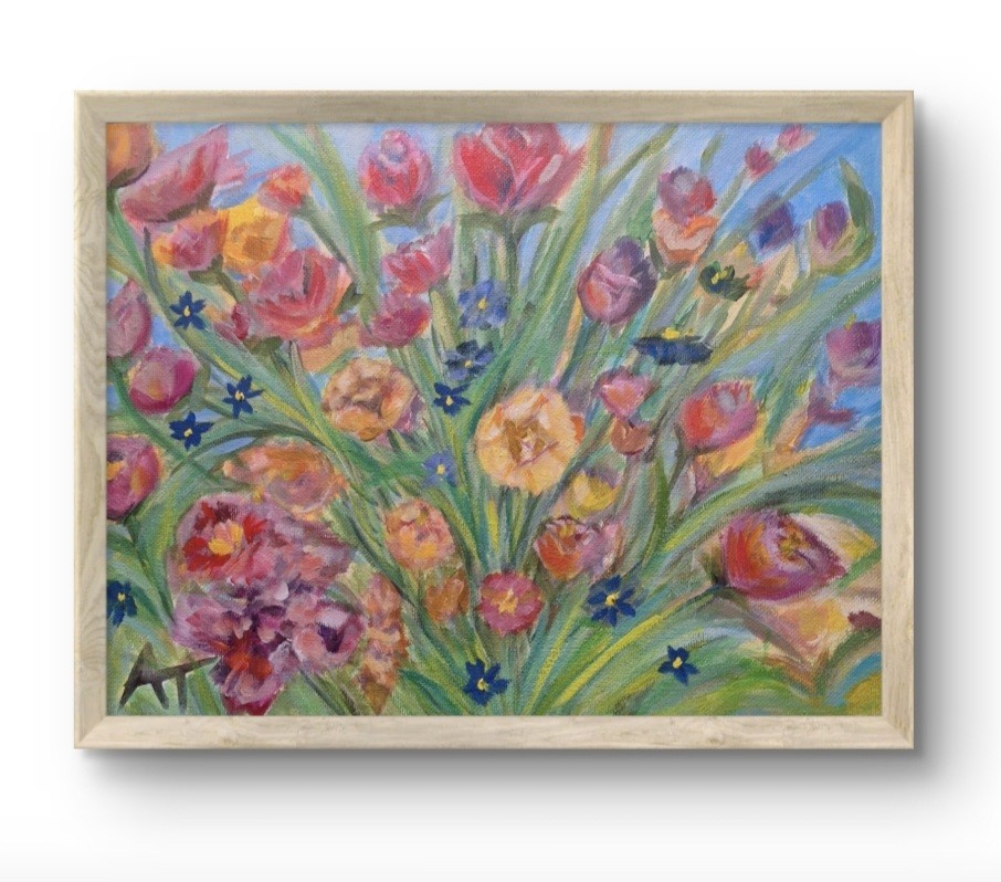 Original Signed 9×12 Bold Floral Impressionist Acrylic Panel Home Decor Art