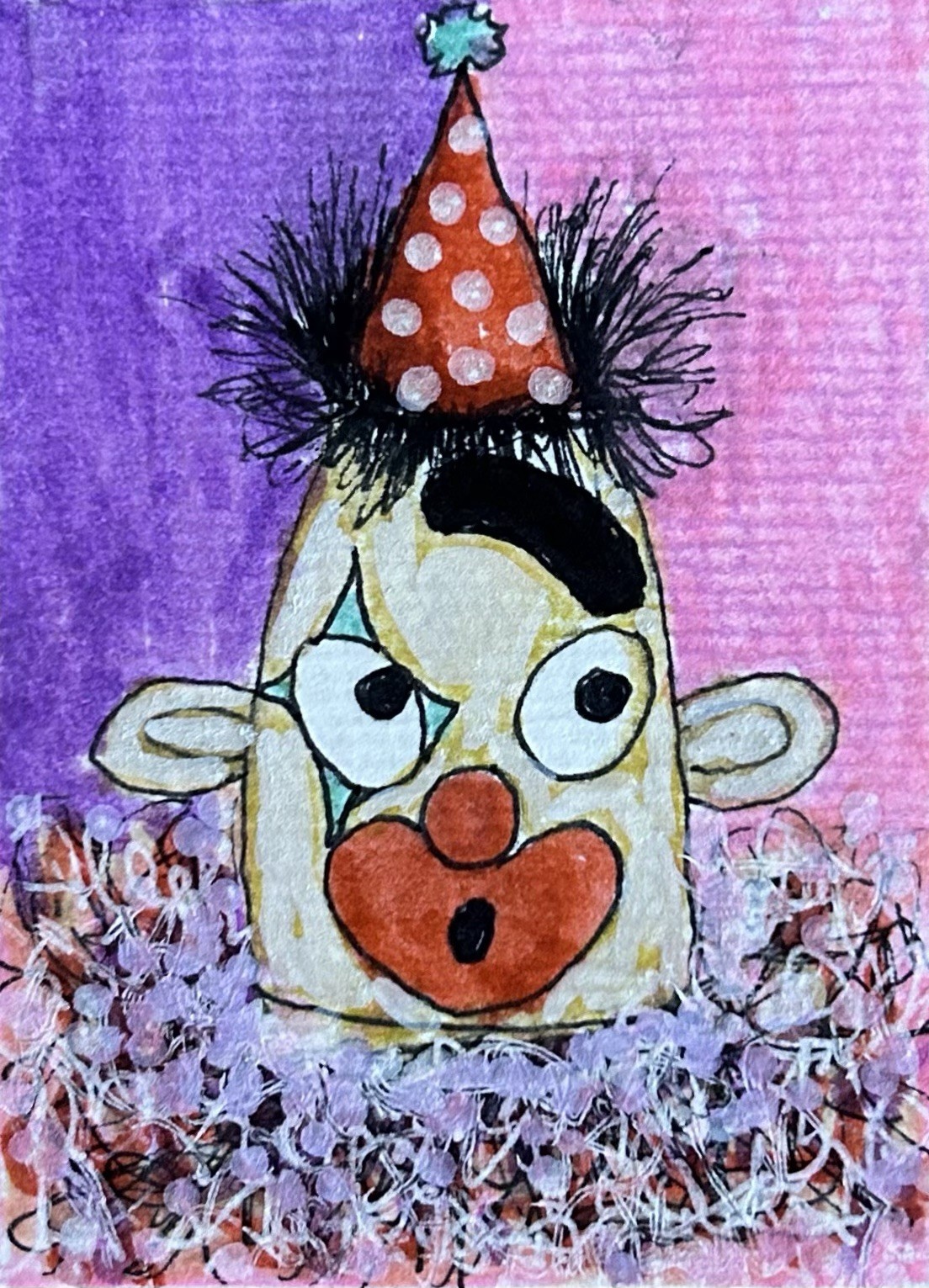ACEO Original Miniature Painting By Lyn’et Titled; ‘Clown Bert’