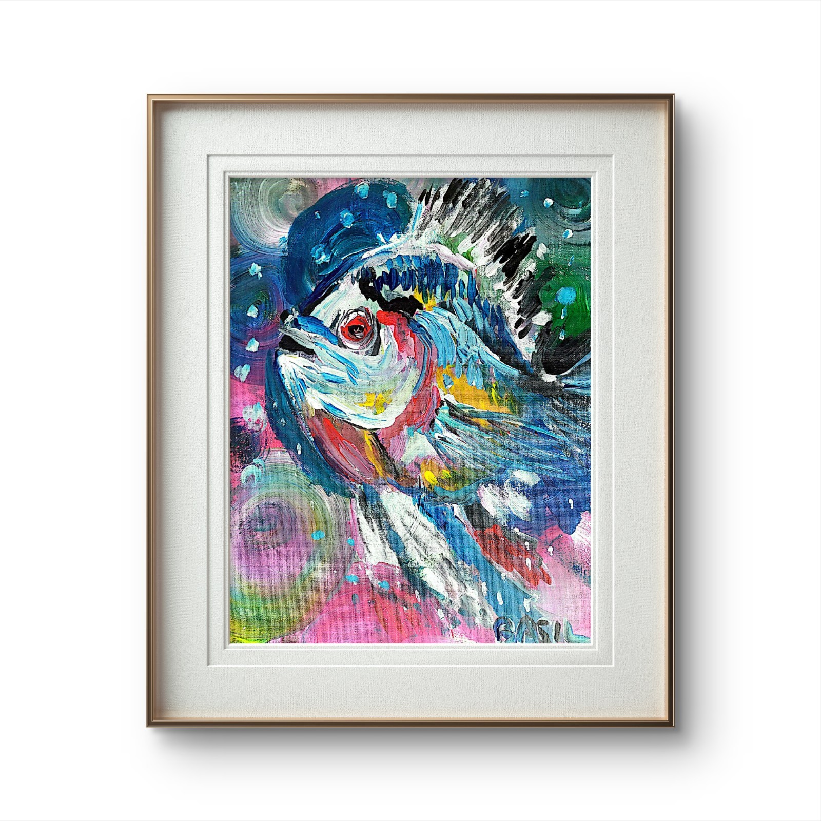 Vibrant Fish Abstract Expressionism Canvas Painting 11×14