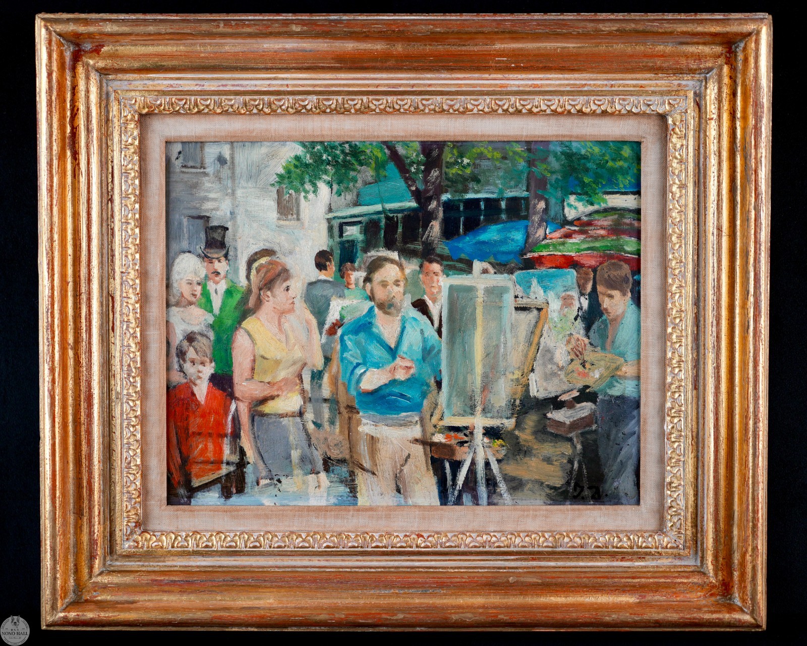 Vintage Original Impressionist Oil on Board «Parisian Painters at Montmartre»