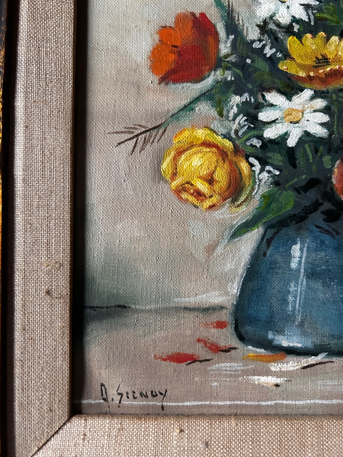 GORGEOUS Anco BiltFRAME floral still life oil painting signed 16×18 original art