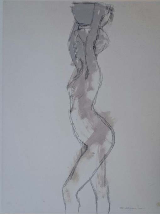 Norio Azuma «Nude Drawing» Oil & Pencil on Paper Signed