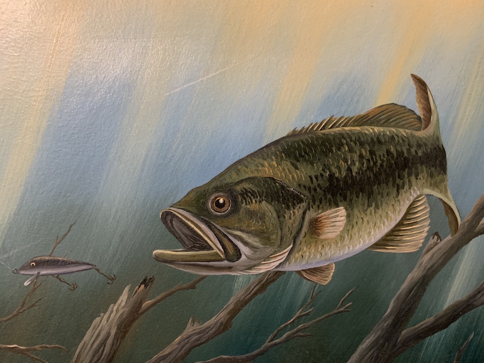 John S. Eberhardt Oil Painting Large Mouth Bass from 1982, Signed by the Artist
