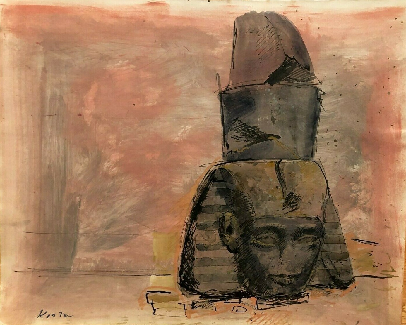 Egyptian Monument-Sphinx Watercolor/Ink 13 1/2 x 16 1/2-1963-Adolf Konrad