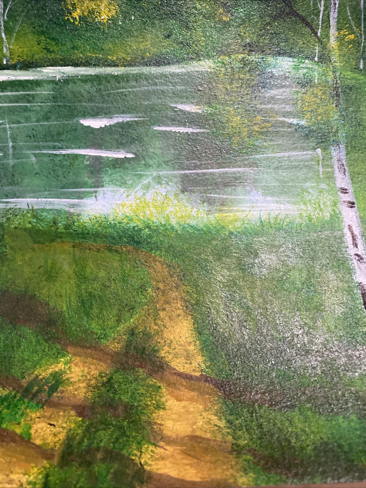 Birch Forest And River,landscape Abstract Acrylic Painting On Paper 10,5/13,5