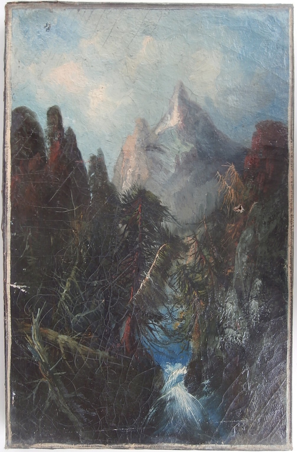 1860s Artist SIGNED «FB» 19th C. PAINTING Frederick Butman ROCKY MOUNTAIN SCHOOL
