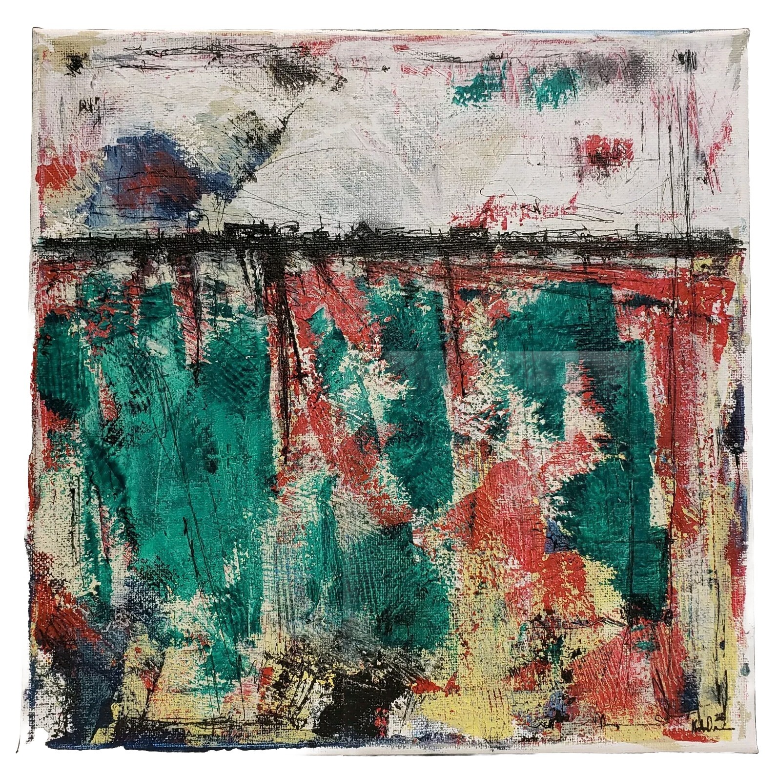 No.593 -Broken Pasture/Original Abstract Minimal Landscape Painting By K.A.Davis