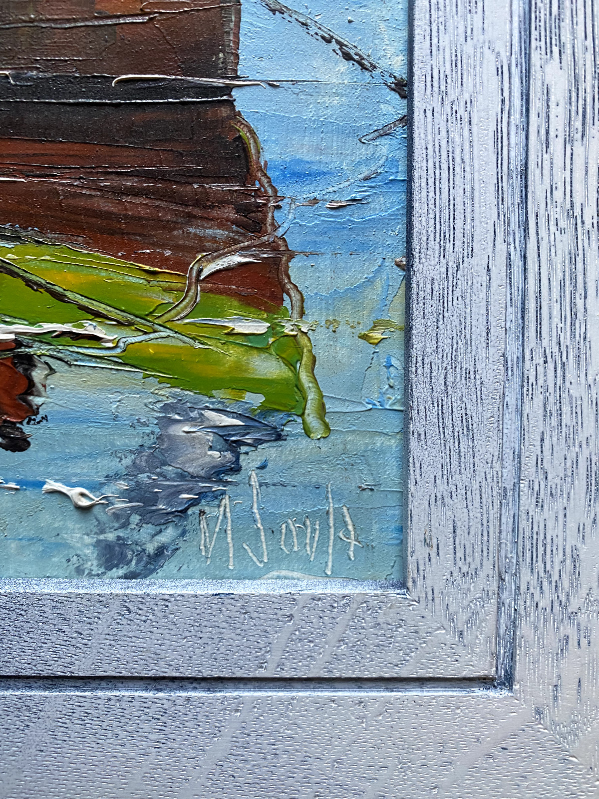 ::Álvaro Motta e Sousa (1920-2010) Painting Fishing Boats Signed Mediterranean Sign