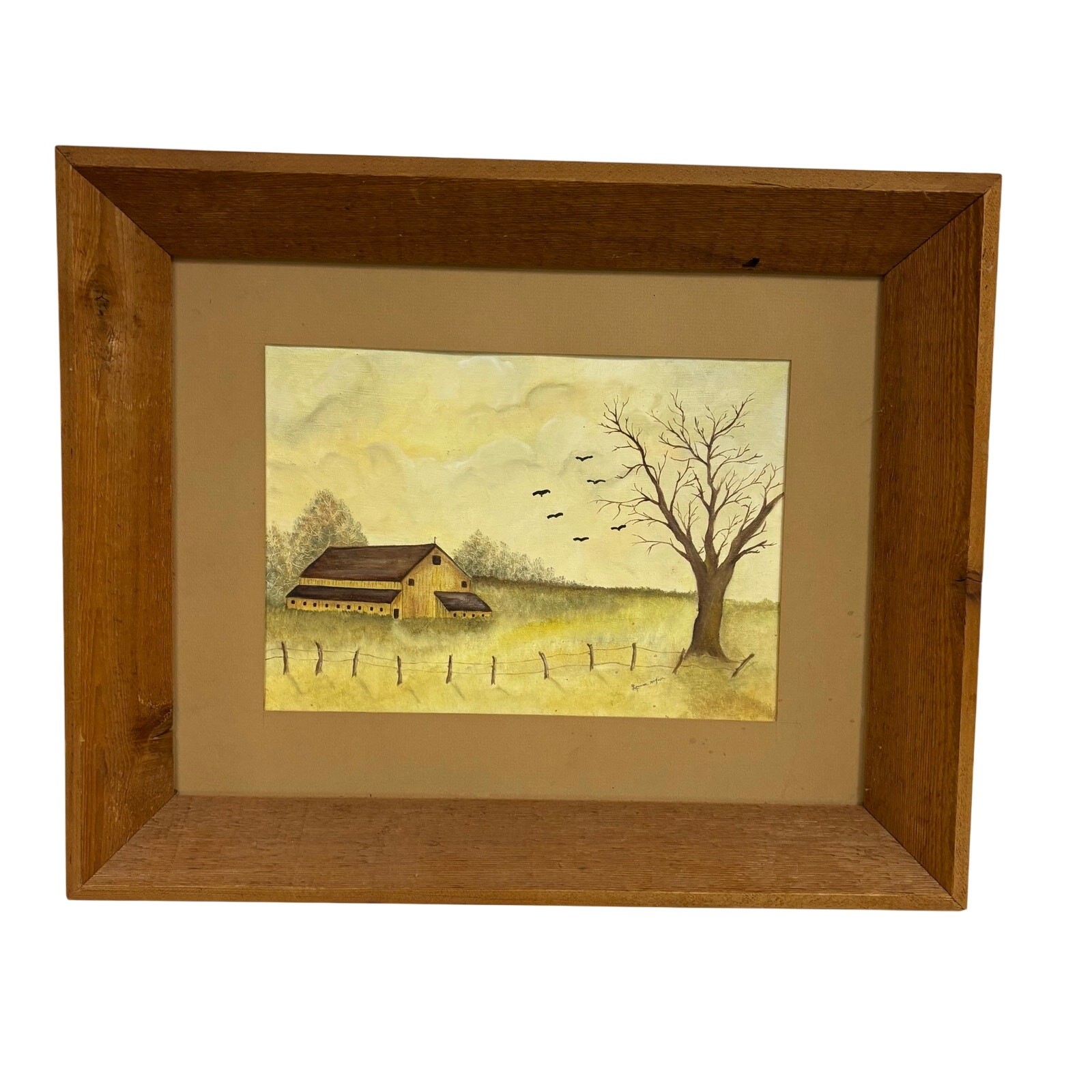 Vtg Original Americana Folk Farm Barn Canvas Framed Painting – Artist Signed