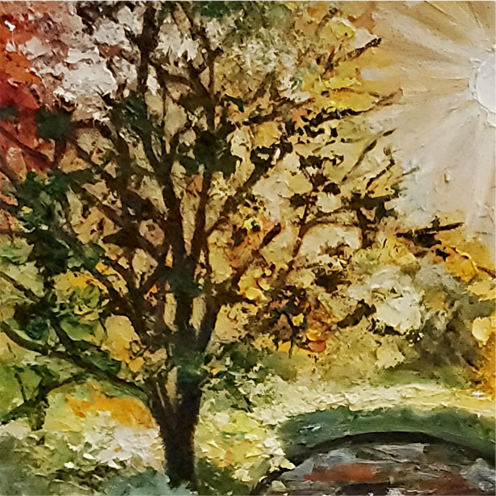 YARY DLUHOS Sunrise Trees Landscape River Water Sun Original Art Oil Painting