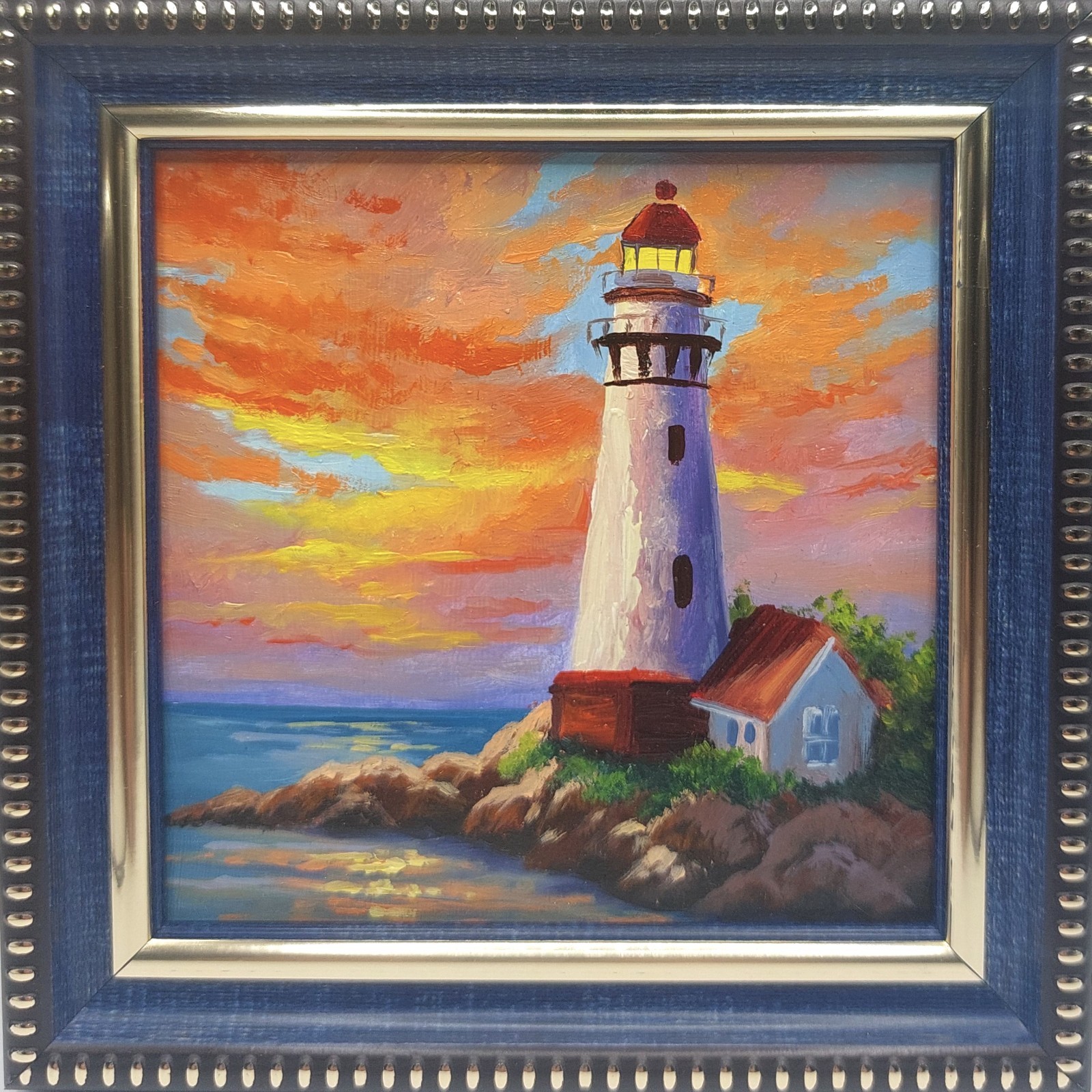 Nautical Wall Art Original Lighthouse Painting Coastal Home Decor 4*4
