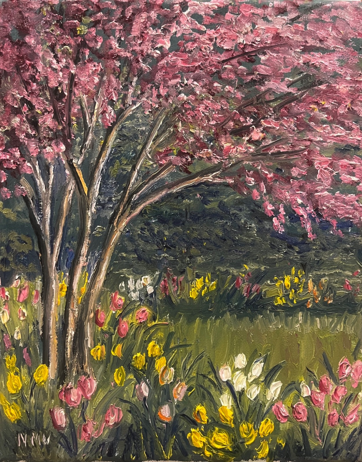 SPRING HURRAH Original Oil Landscape Painting Wall Art 8X10 APPLE BLOSSOMS