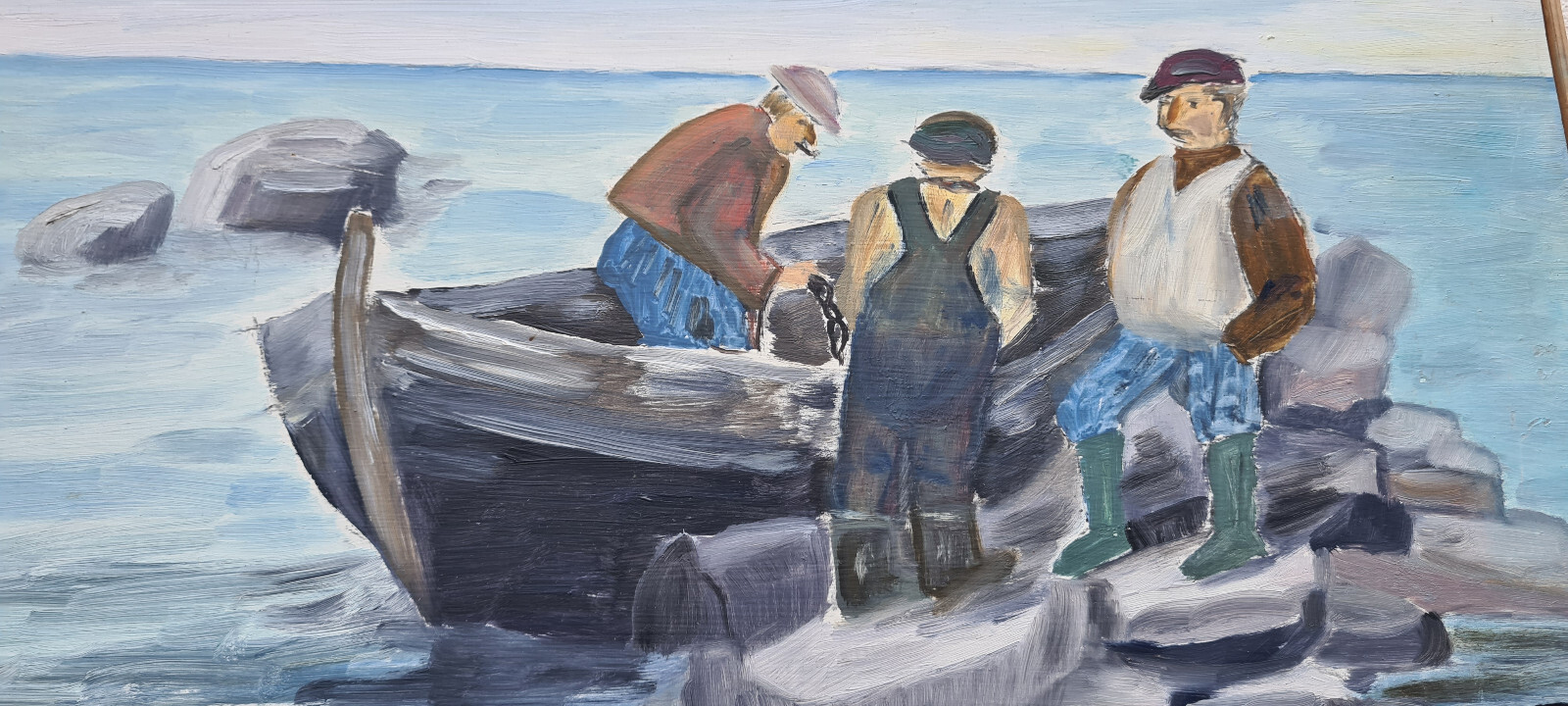 No: 1237 Oil Painting Artwork with Frame Maritime Landscape Sea People Boat
