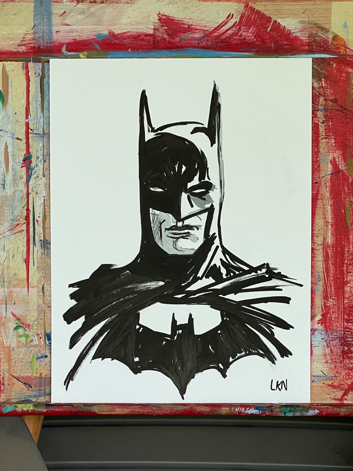 Laeknapes Batman Portrait 12×9 Original Abstract Paper Decor Painting Artwork