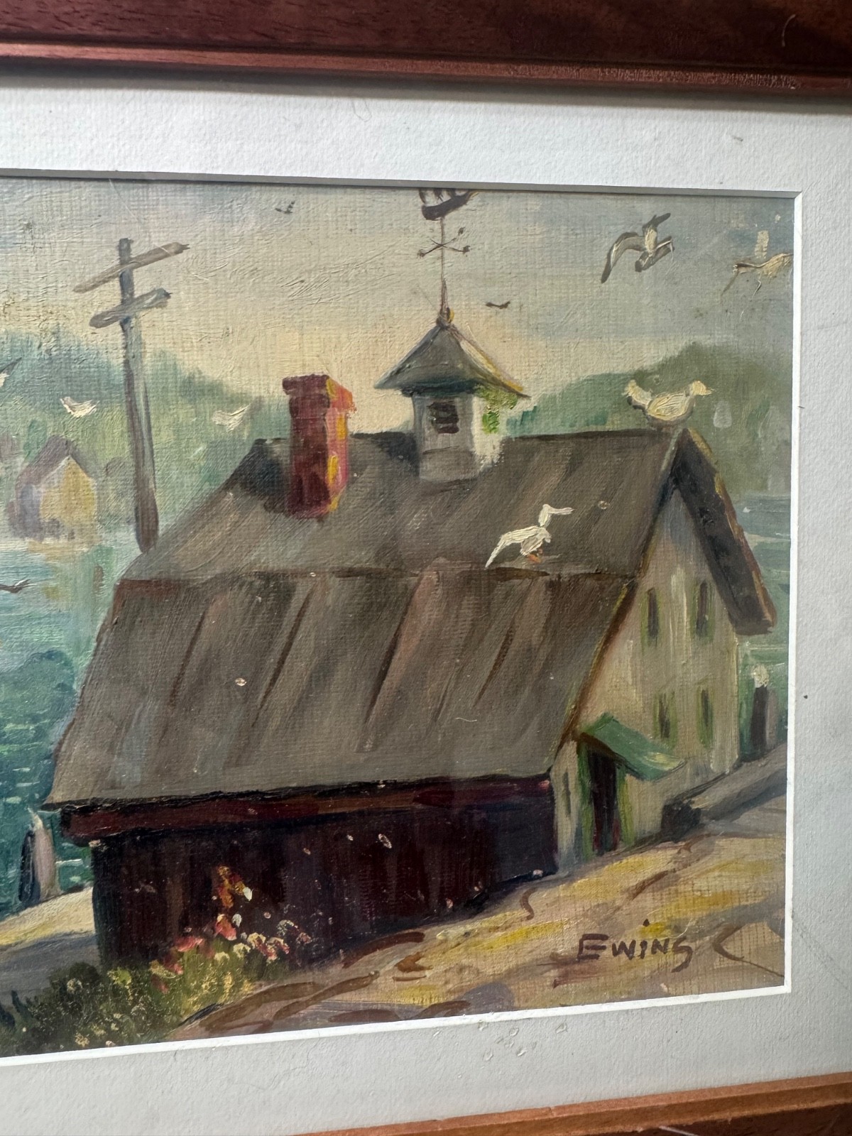 Florence Prince Ewing «Harbor Landscape Scene» Oil Painting – Signed/Framed