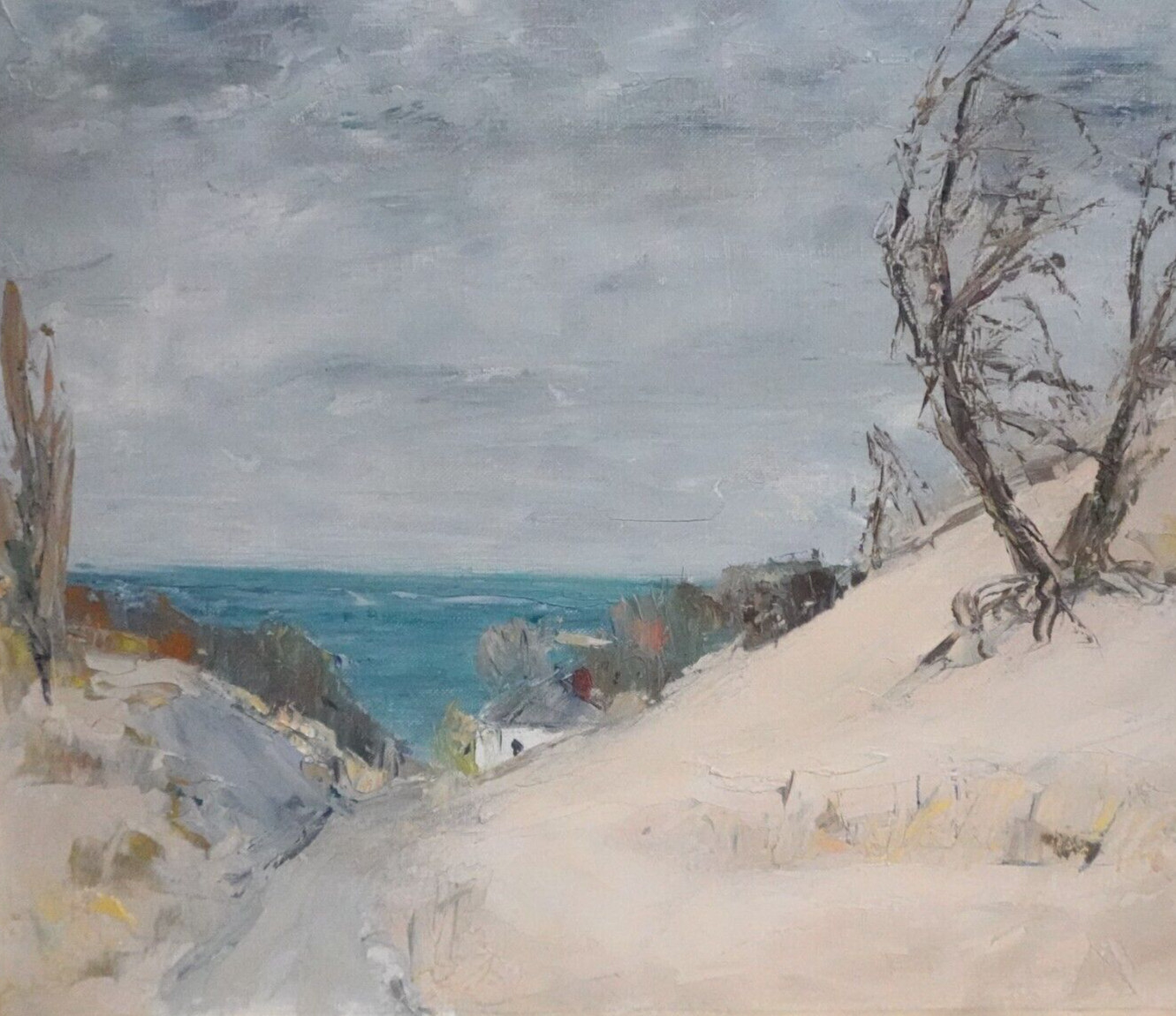 SANDY BEACH OCEANVIEW SCENE HOMESTEAD LANDSCAPE PAINTING UNSIGNED