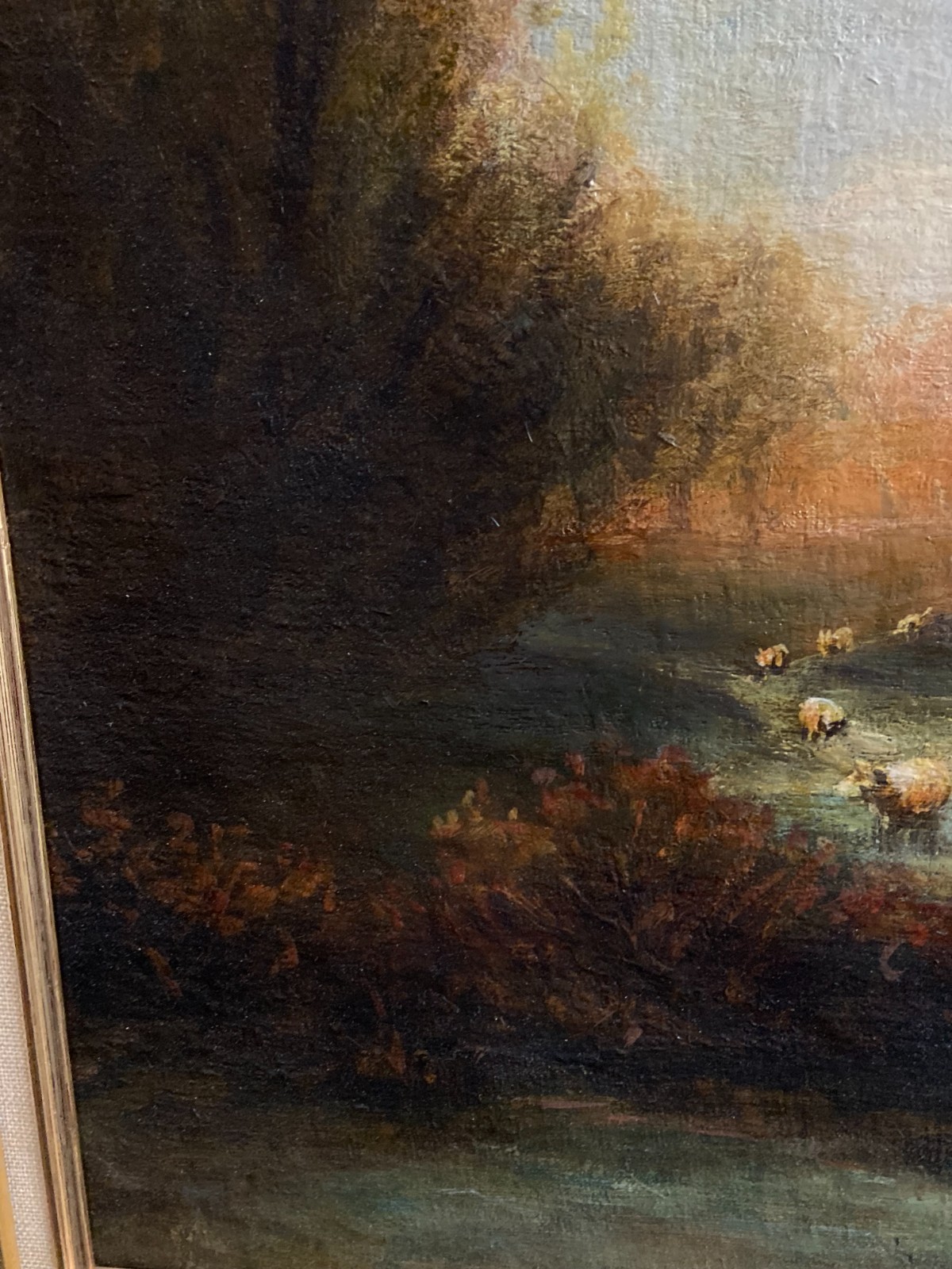French School 19th Century Landscape Animated Shepherd & Sheep Herd Oil Painting