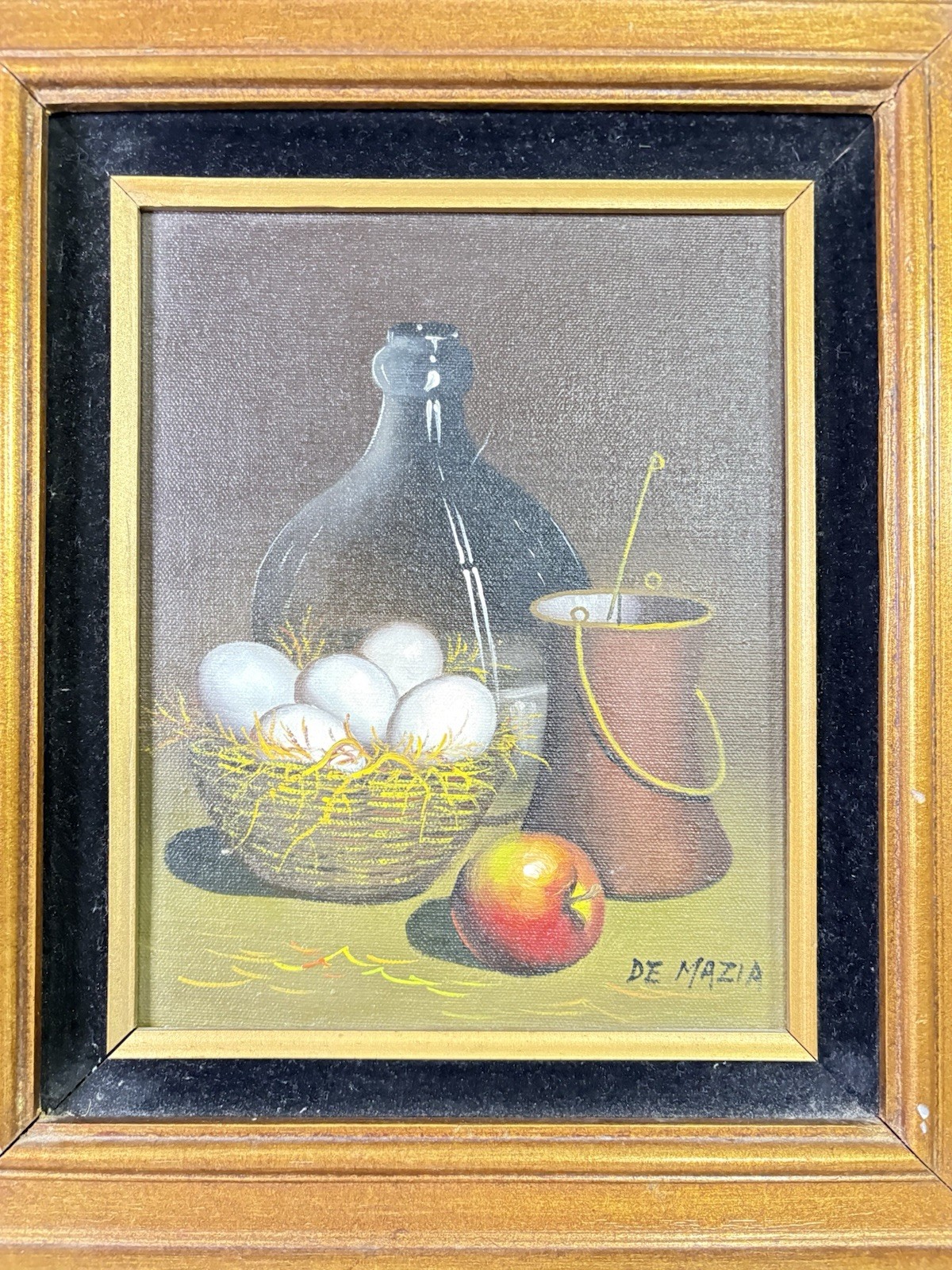 De Mazia Still Life Oil Painting Framed Eggs Bottle Apple Signed Barnes Method