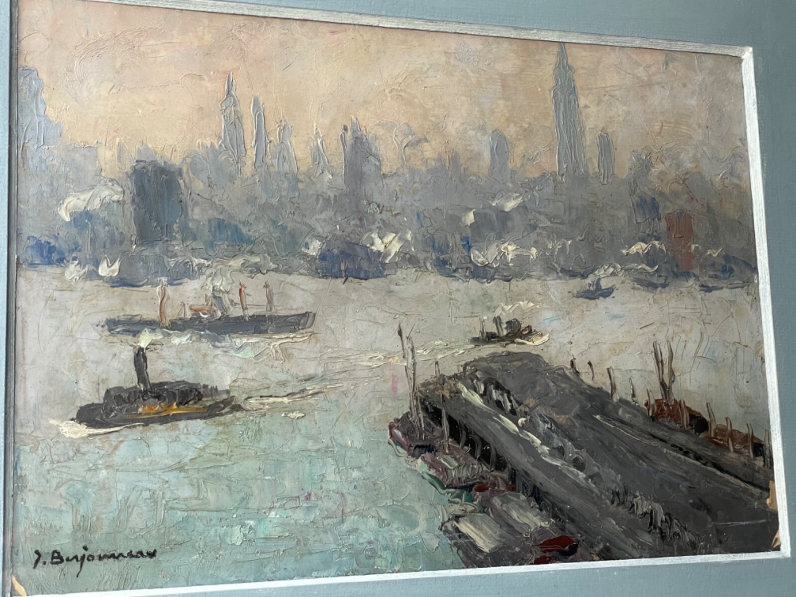 JEHAN BERJONNEAU (1890-1966) SIGNED IMPRESSIONIST OIL – NEW YORK HUDSON RIVER