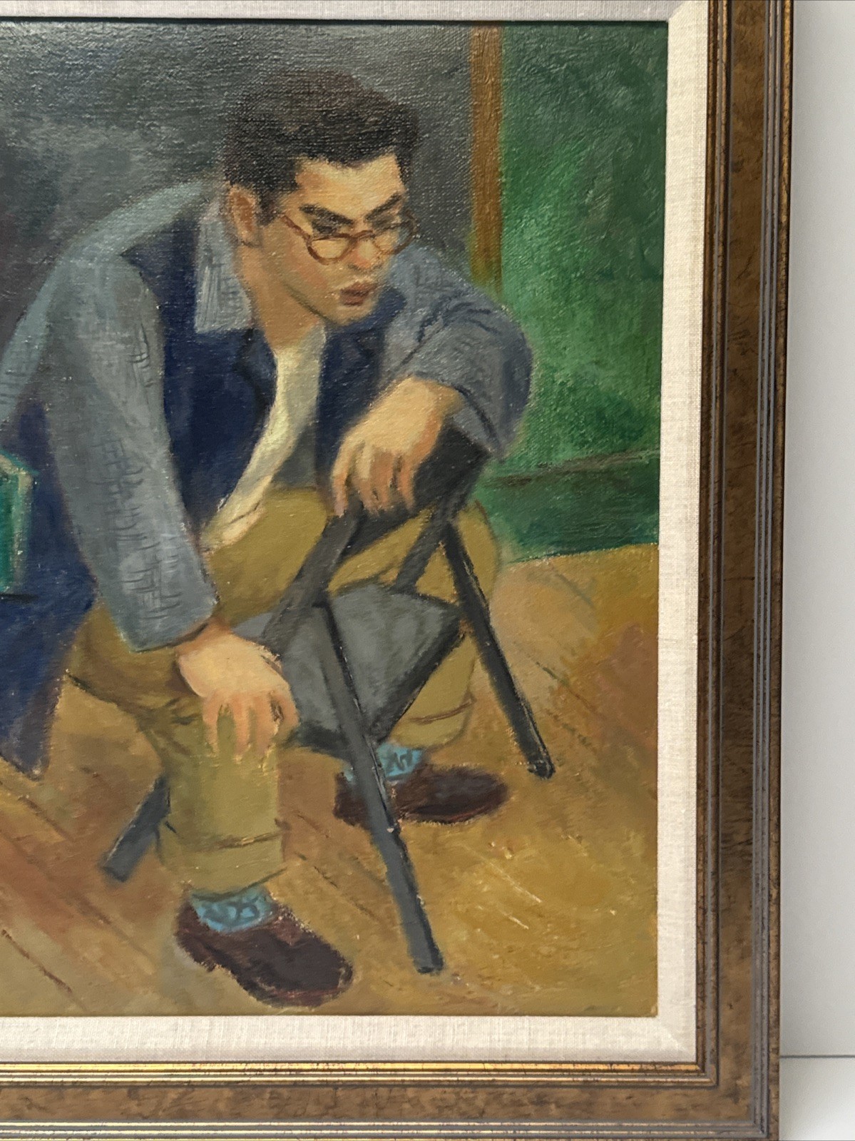 MID CENTURY PAINTING AMERICAN REGIONALISM WPA STYLE YOUNG MAN PORTRAIT MYSTERY