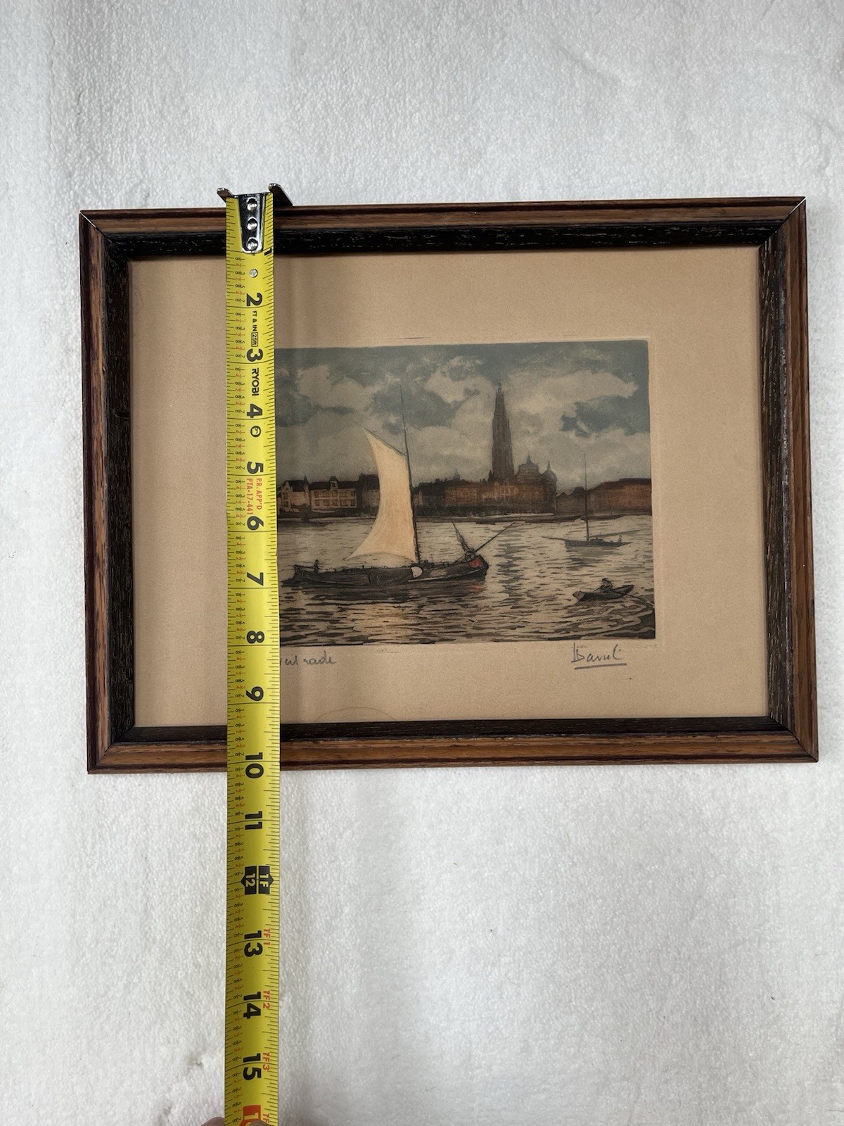 Vintage Etching Artwork “Rade du port d’Anvers” By Davul Skyline Of Antwerp