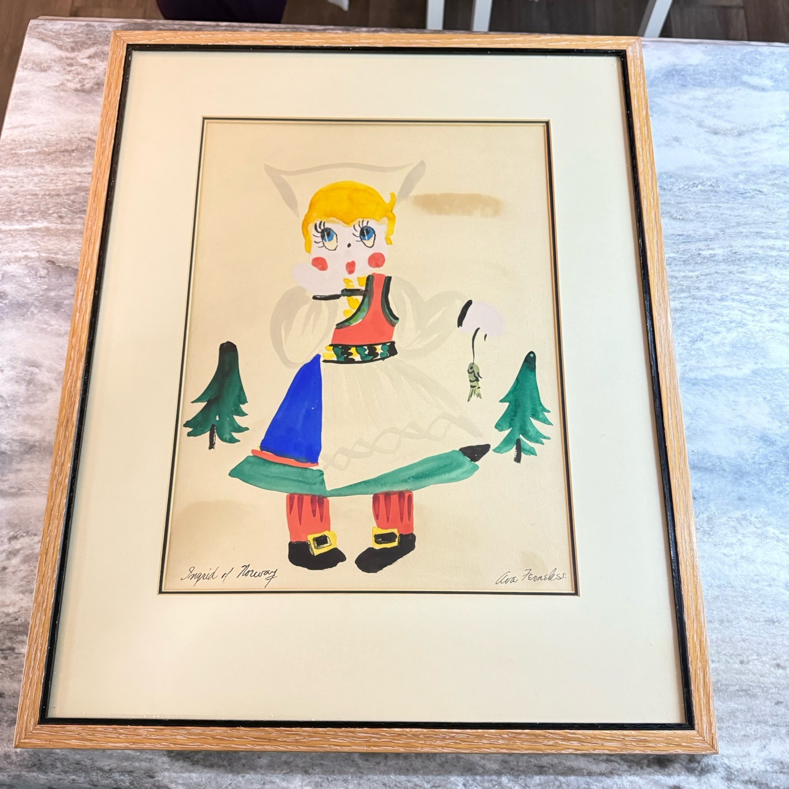 Ava Fernekes painting Vintage signed Listed WI artist 23x 18 1/2 Ingrid Norway