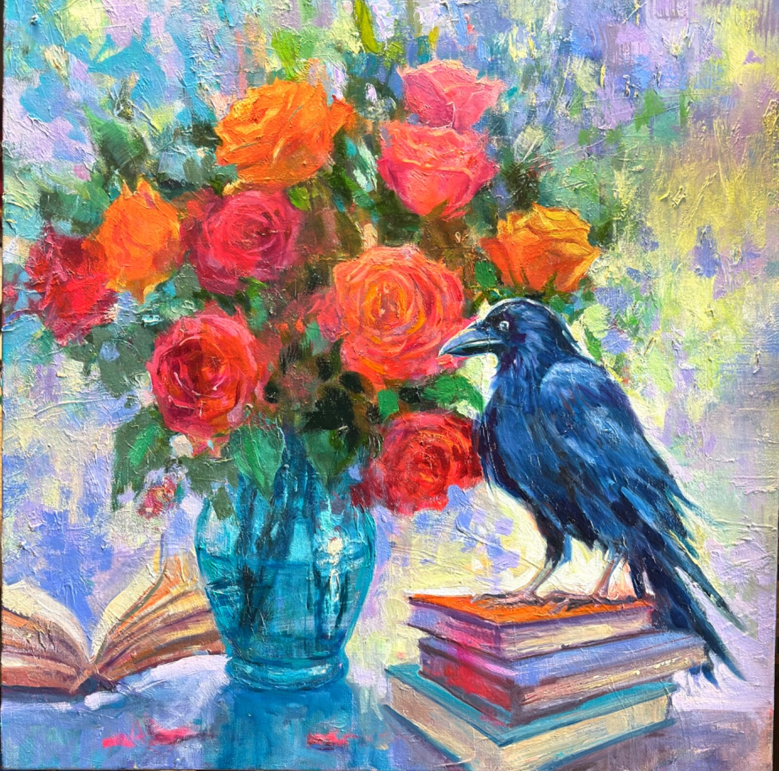 Crow Raven Original Oil Painting, genre painting, impressionist Art, magic art