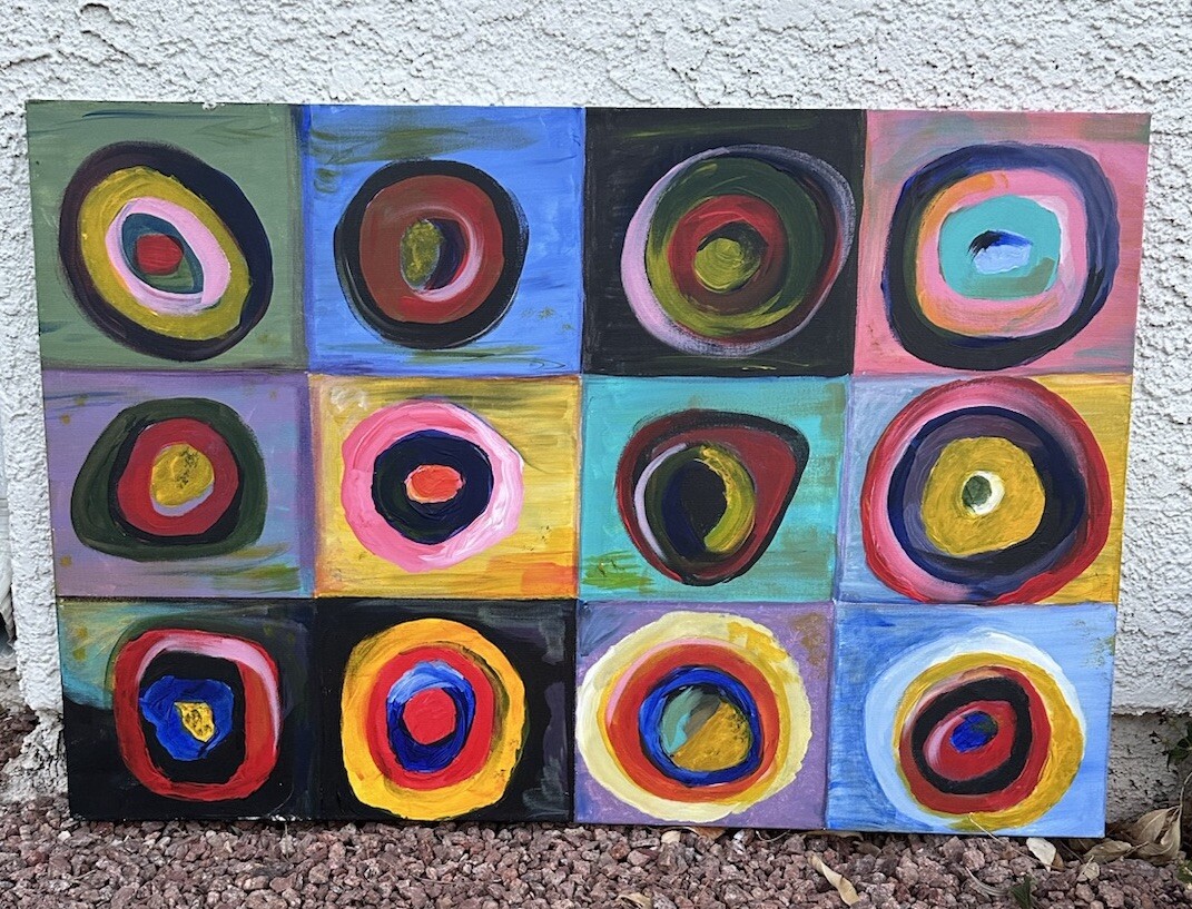 Abstract Circle Painting Kandinsky Style Colorful Squares Original Wall Art