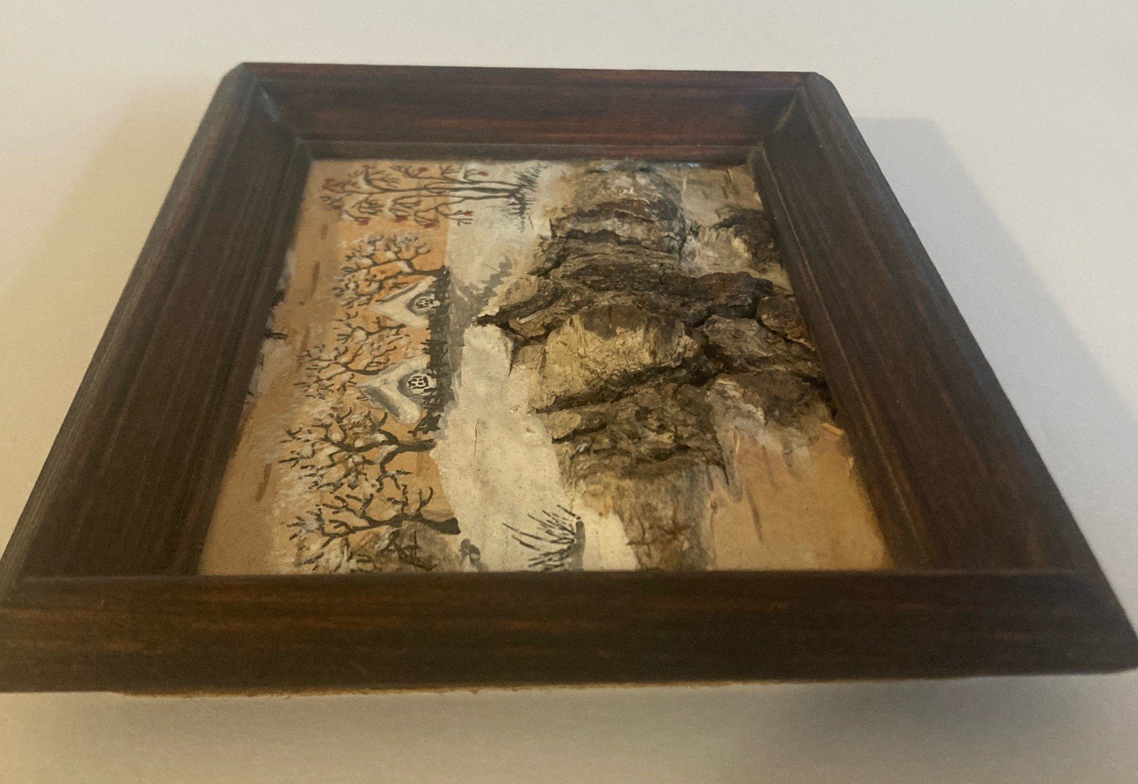 Vtg Small Russian Birch Bark Landscape Framed Artist Signed Set of 3