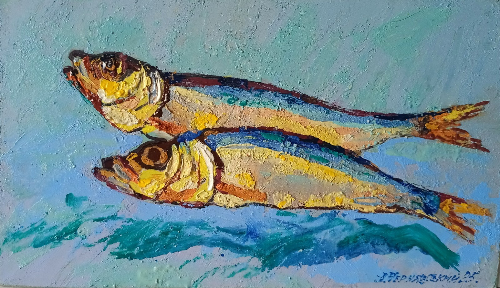 Fish Impasto Painting Original Art Impression Oil Painting 6 x 10.4 in