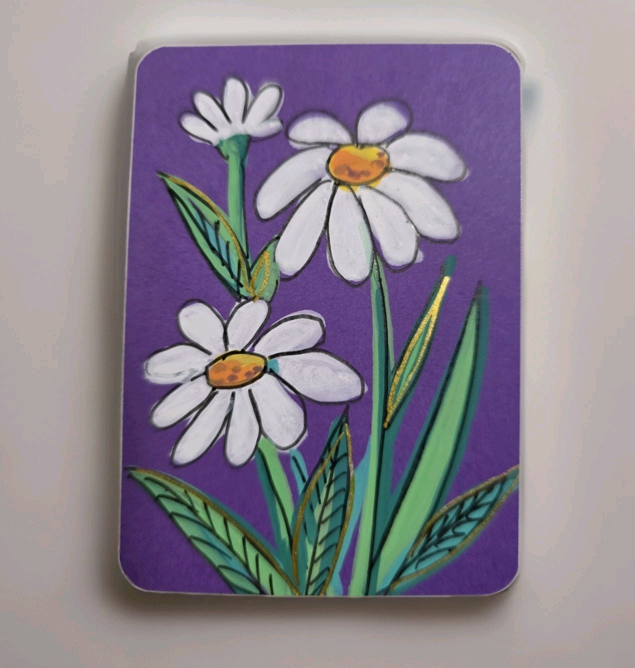 ACEO Original Acrylic Painting 2.5 x 3.5 in., Daisy Flowers, ShineGoldenArt