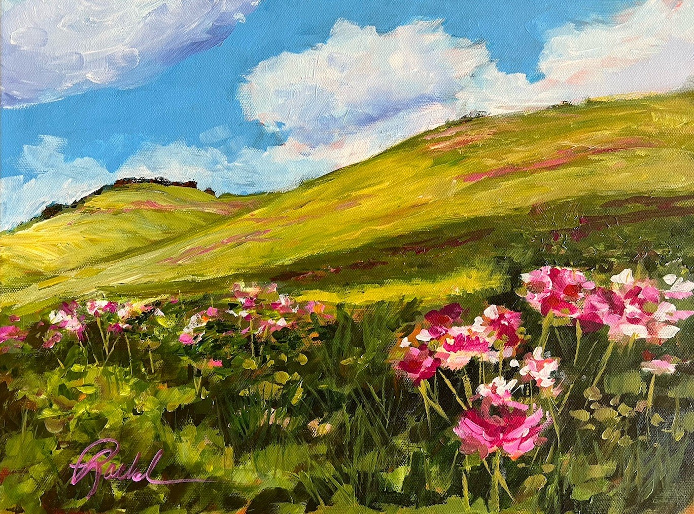 12 X 16 Original Painting Prairie Grass And Clouds Landscape