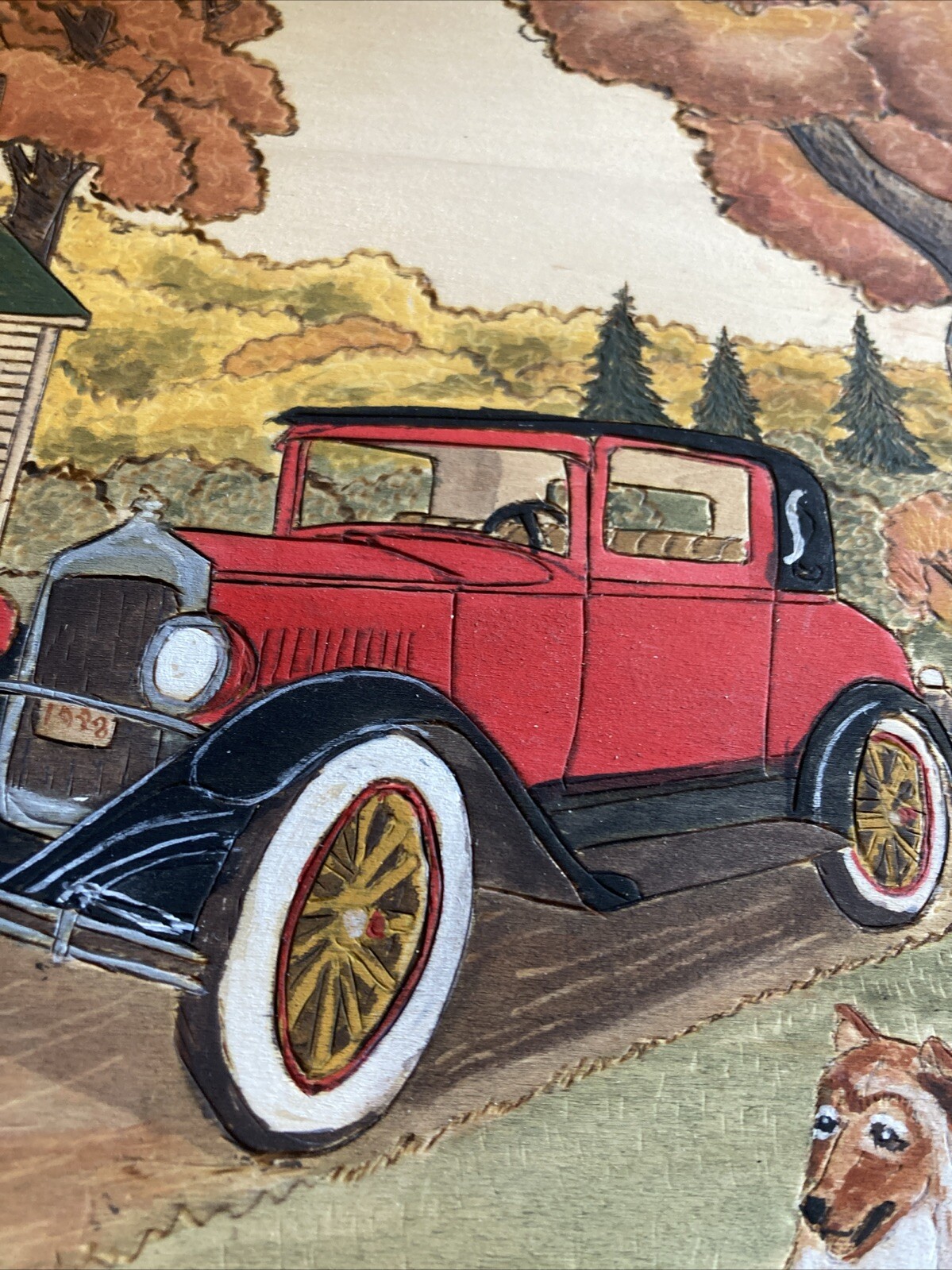 Pyrography Fall Landscape Wood Burning Marie Thompson Art Cabin Collie Vrg Car