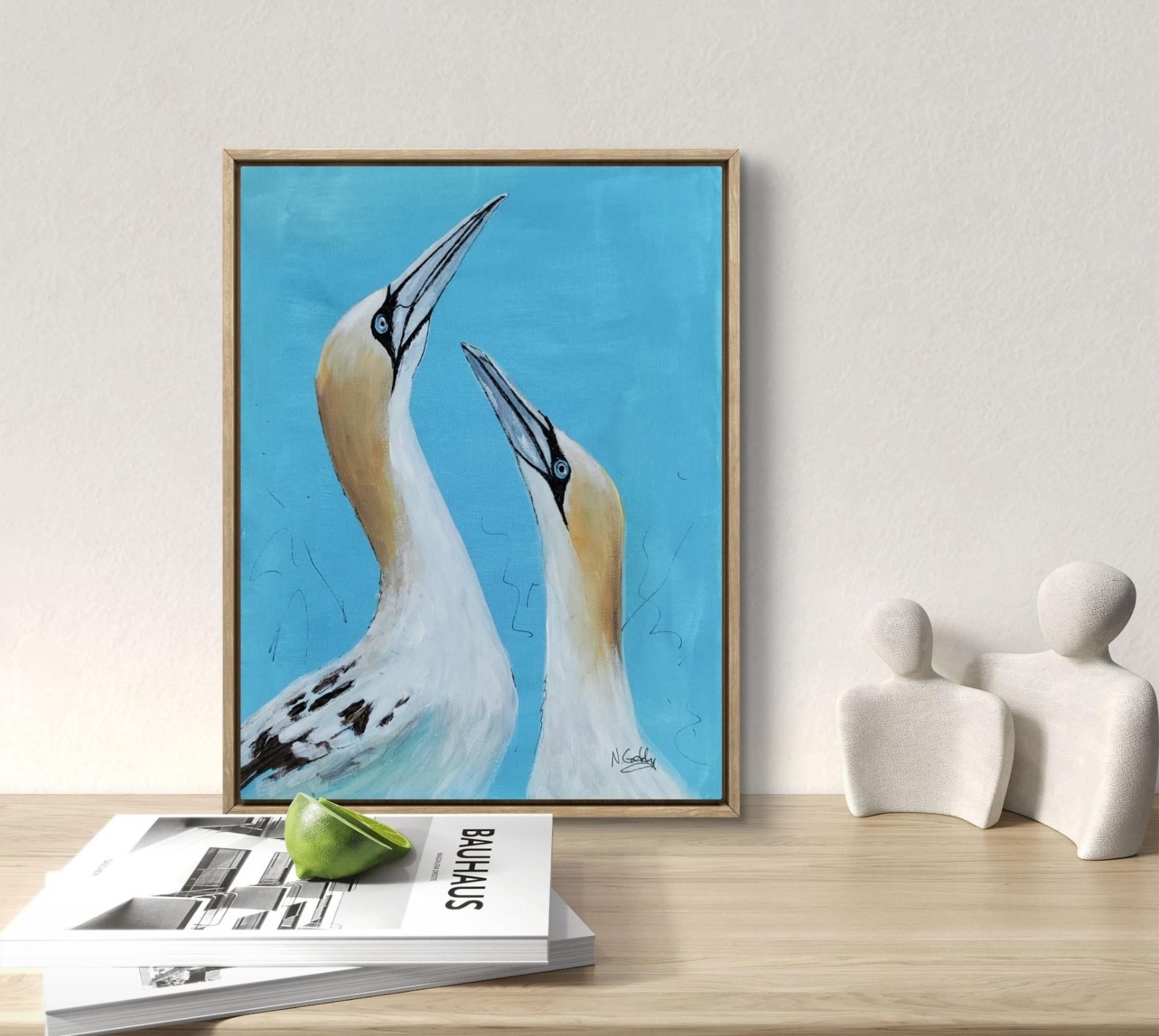 Original 9 x 12 Expressive Northern Gannets Birds Acrylic on Canvas Painting
