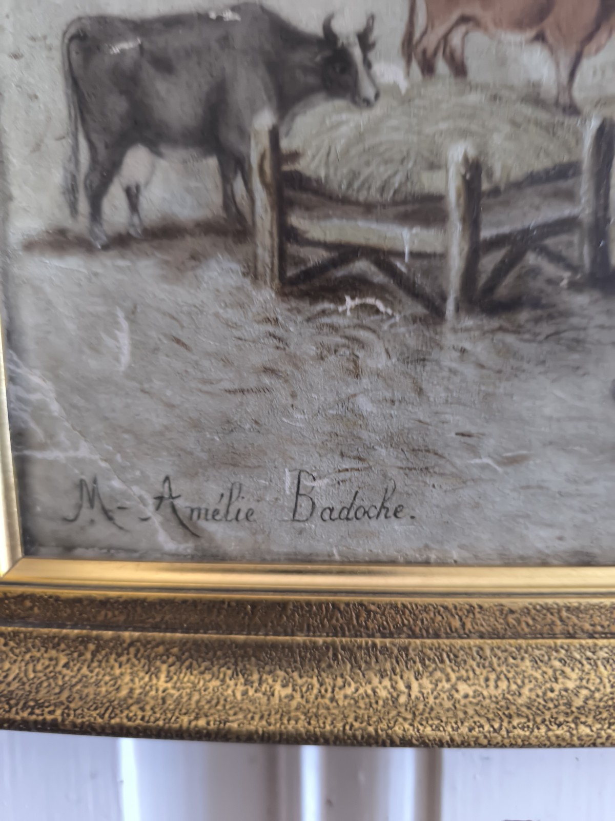 Painting Rustic Winter Soft Farm Cows Hens Vintage Charming Amelie Badoche