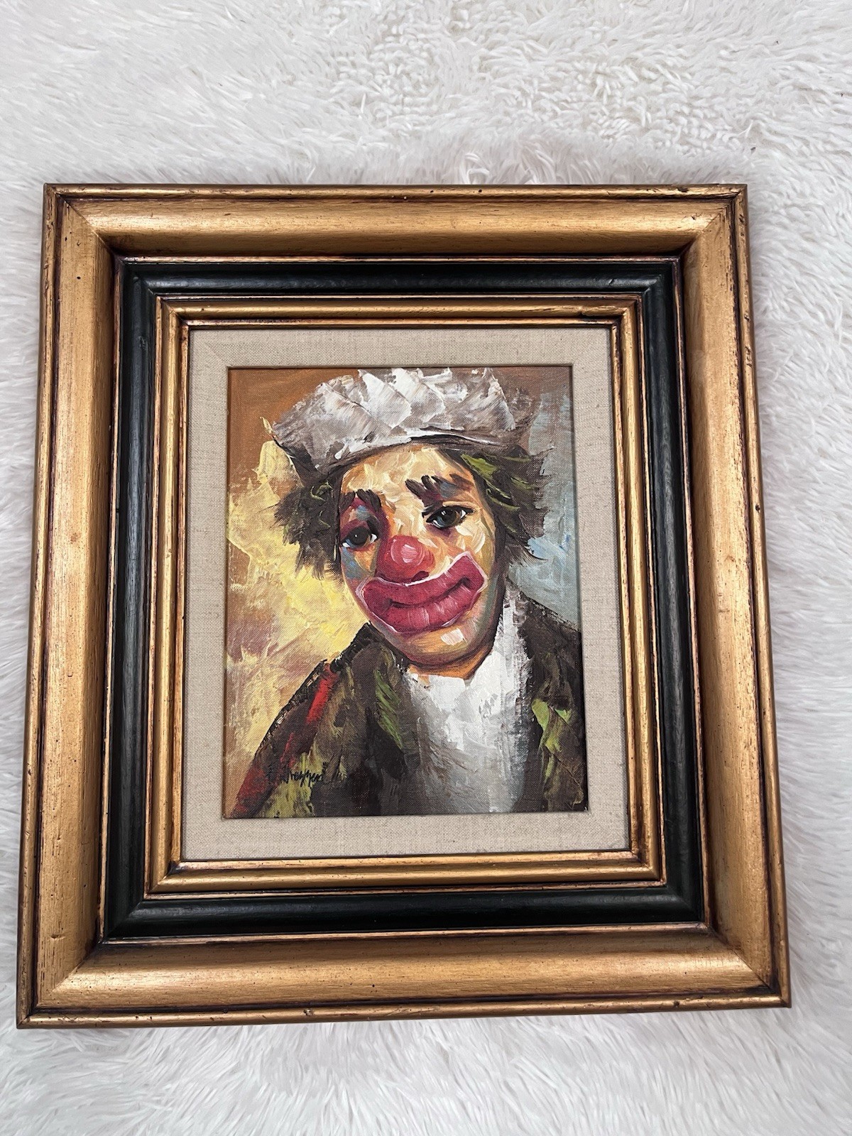 Vintage Clown Oil Painting Signed F Dressen. Mid Century
