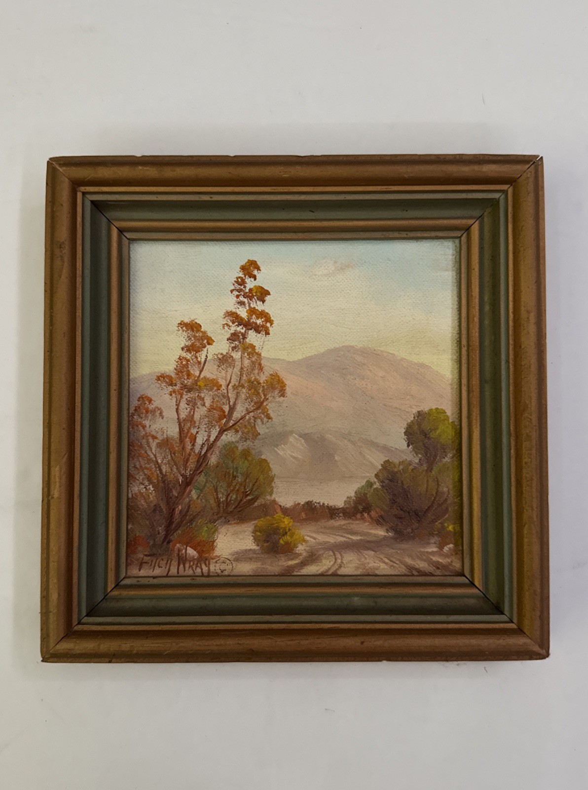 Fitch Wray, Listed Artist, California Landscape Miniature Oil Painting, Signed.