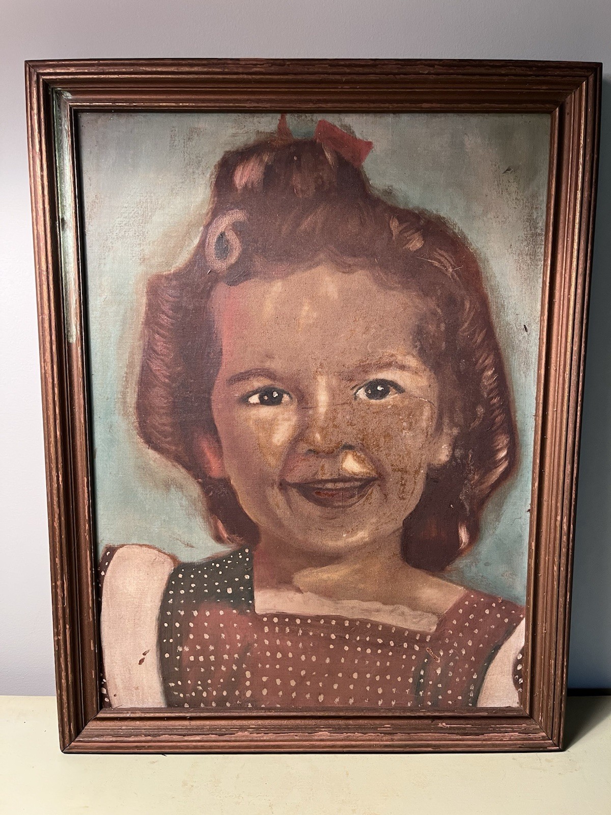 1940s Original Oil Painting of A Young Girl 17 x 13 Inches. Charming!