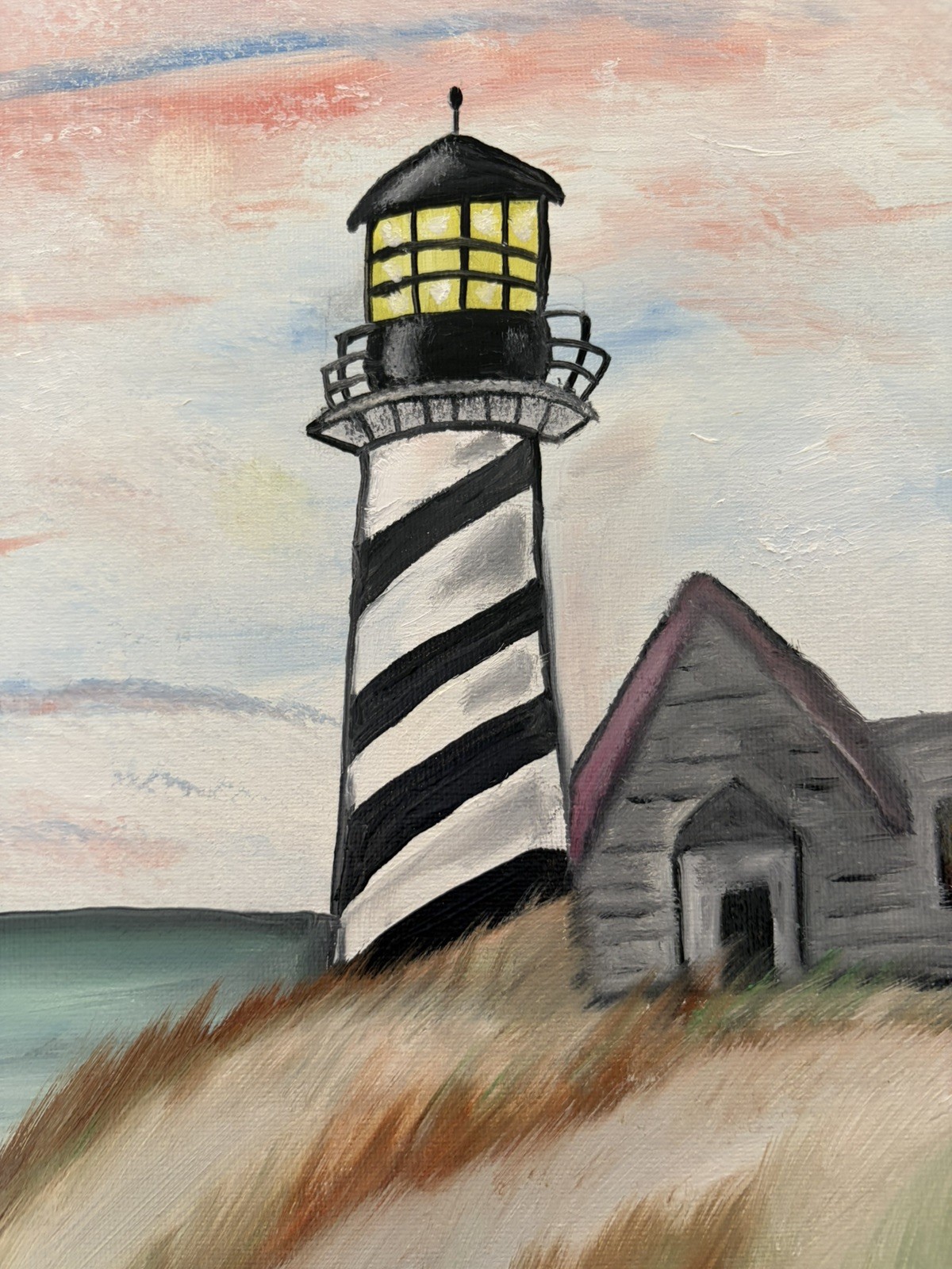 Original oil painting 11 x 14 inch lighthouse over the ocean