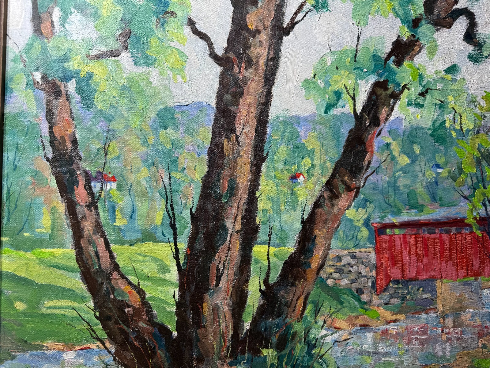 Richard D. Schultz (1915 – 2007) «Bogert’s Covered Bridge, Lehigh» Oil Painting